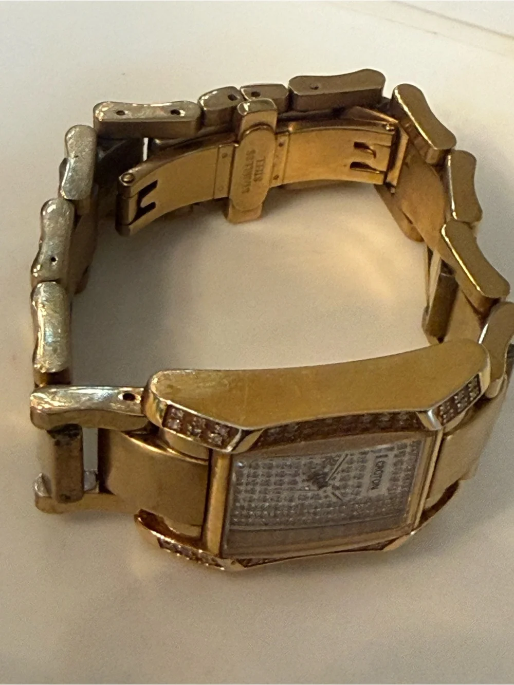 Croton Diamond Case Gold-Tone Rectangular Bracelet Watch Swiss Movement
